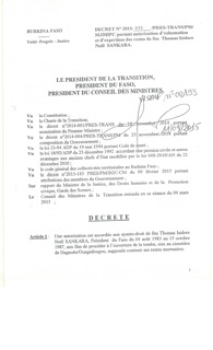 CIJS
Affaire Sankara, Decret portant autorisation d´exhumation et d´expertise.