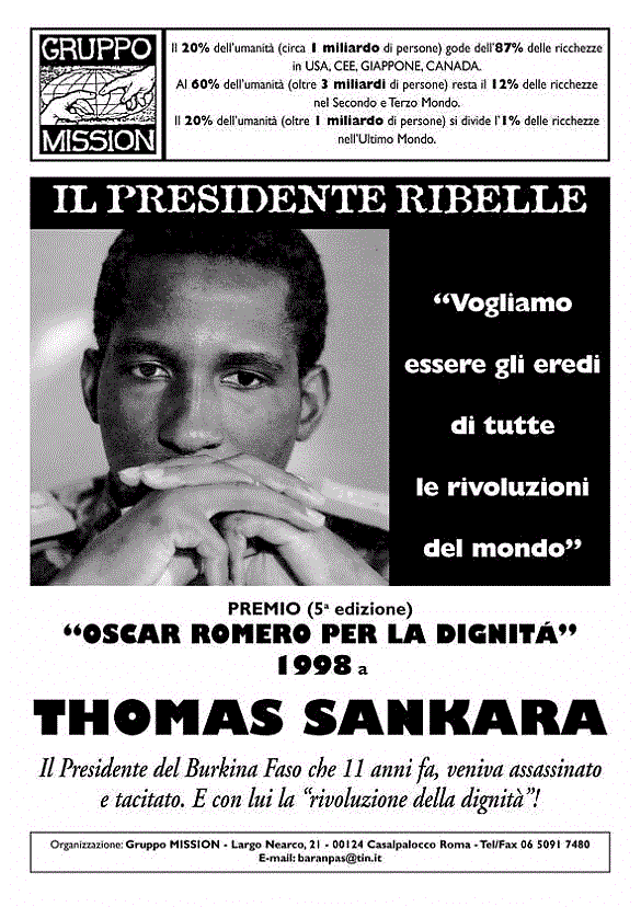 International Campaign Justice for Sankara --  1998 Award ´Oscar Romero for Dignity´